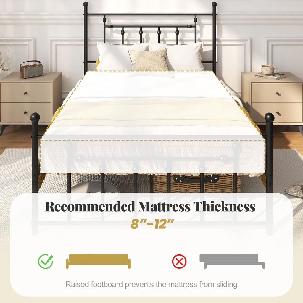 Black Full Size Metal Bed Frame with Headboard & Footboard H565