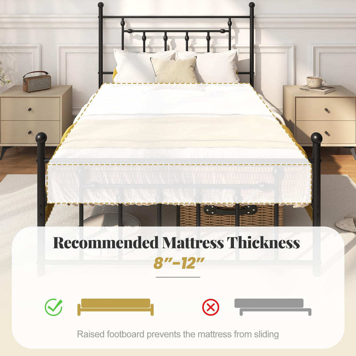Black Full Size Metal Bed Frame with Headboard & Footboard H565