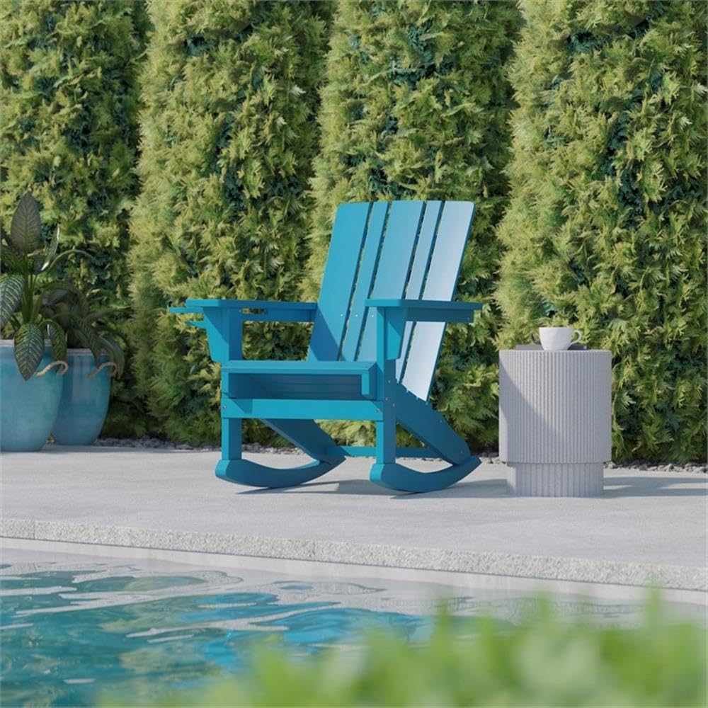 Blue Plastic Adirondack Rocking Chair with Cupholder C1851
