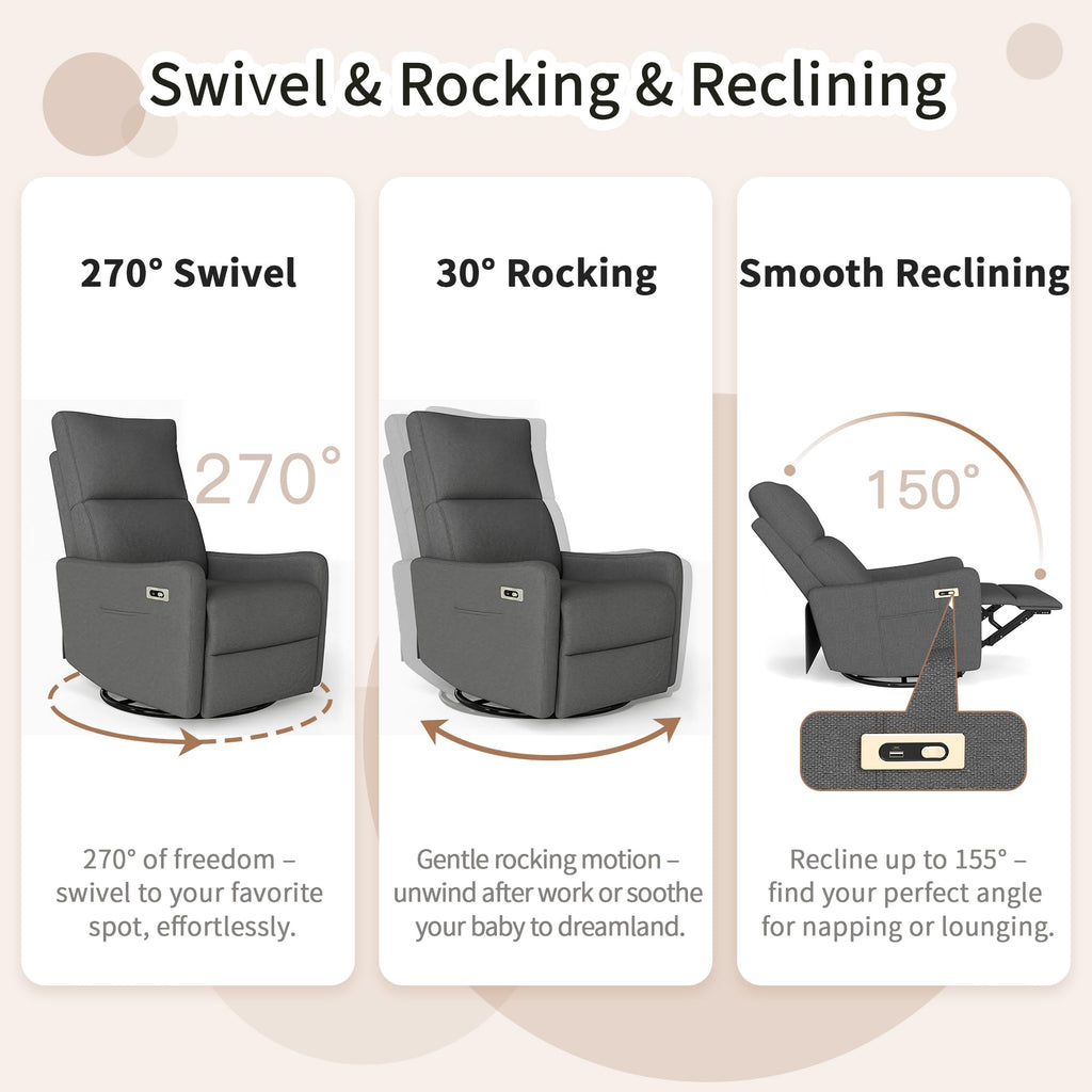Dark Gray Velvet Swivel Recliner Chair I704