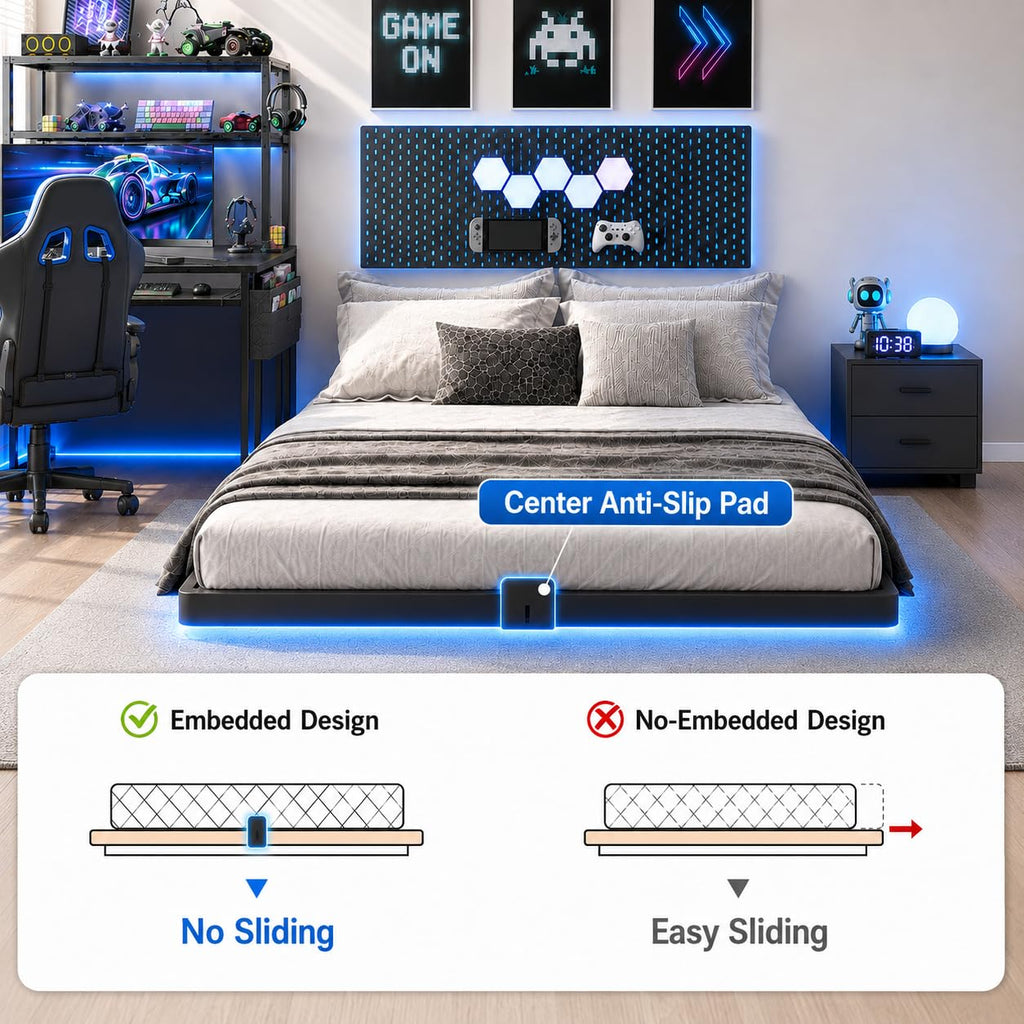 Full Size Floating Bed Frame with LED Lights W141