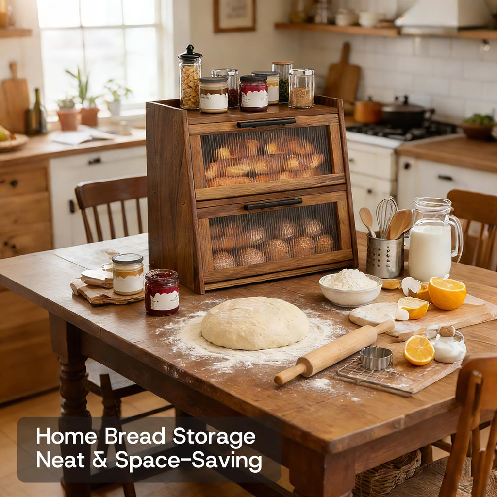 Acacia Wood 2-Layer Bread Box H541256