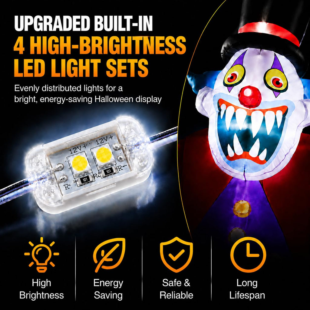 11FT Giant Halloween Inflatables Clown Ghost with LED Lights V745221