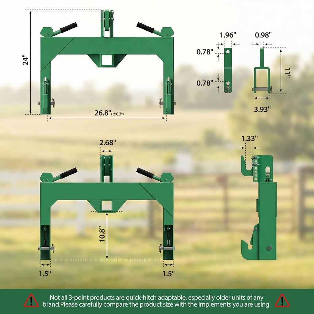Category 1 Tractor 3 Point Quick Hitch Adapter with 2" Receiver B4806