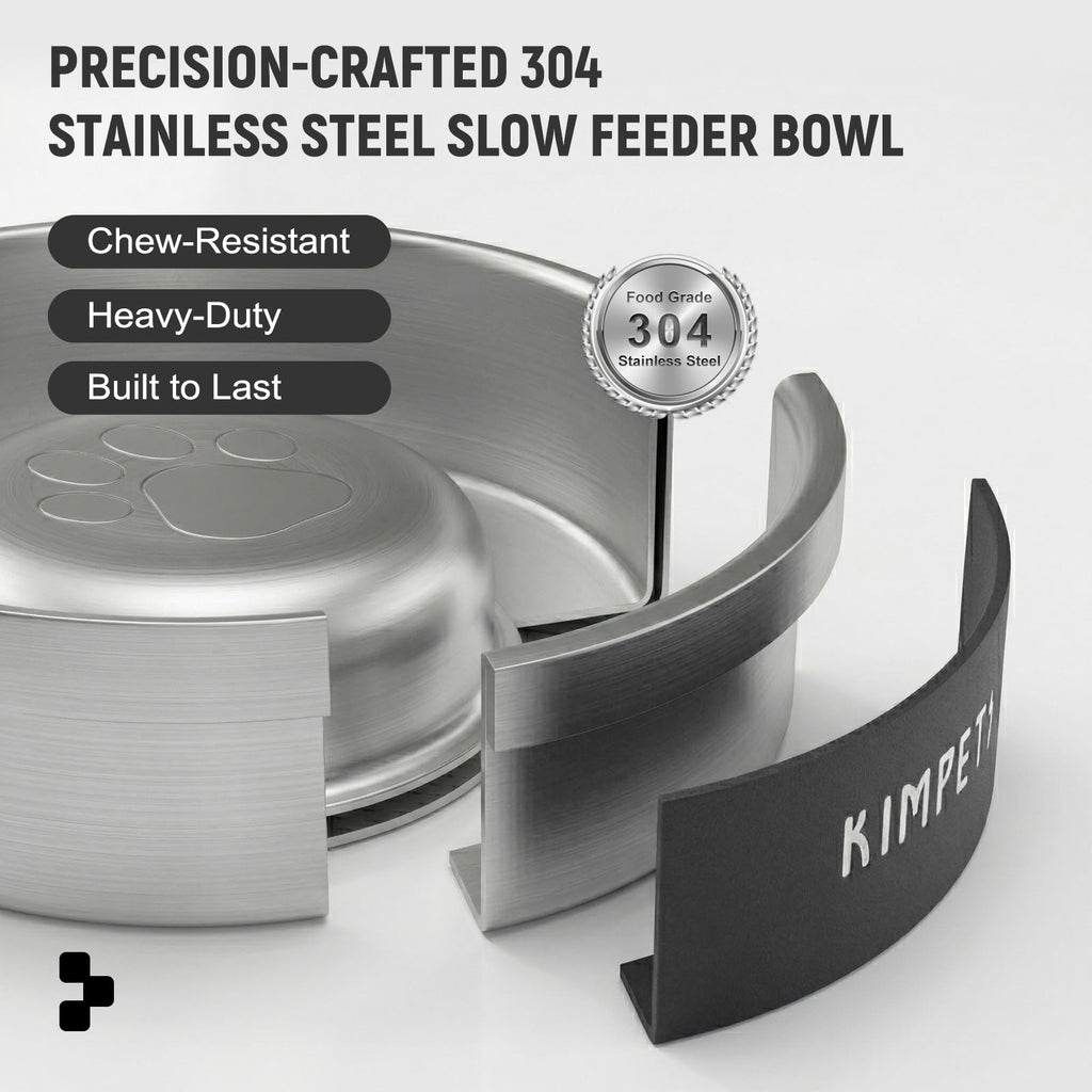 Black 2 Cups Stainless Steel Non-Slip Dog Slow Feeder Bowl Z5618