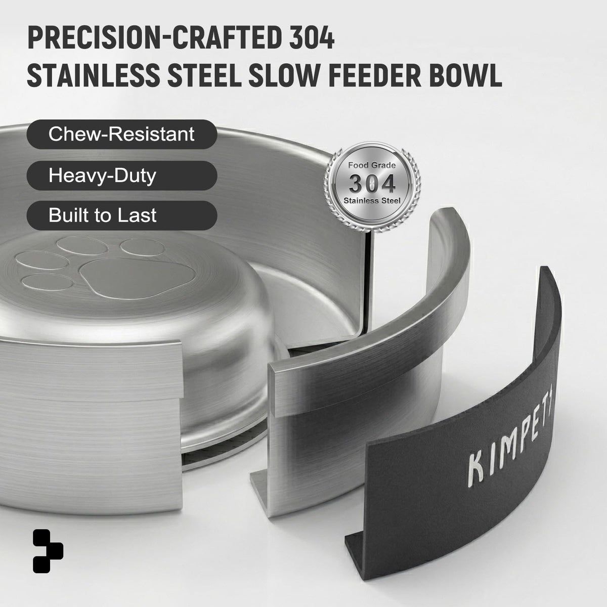 Black 2 Cups Stainless Steel Non-Slip Dog Slow Feeder Bowl Z5618