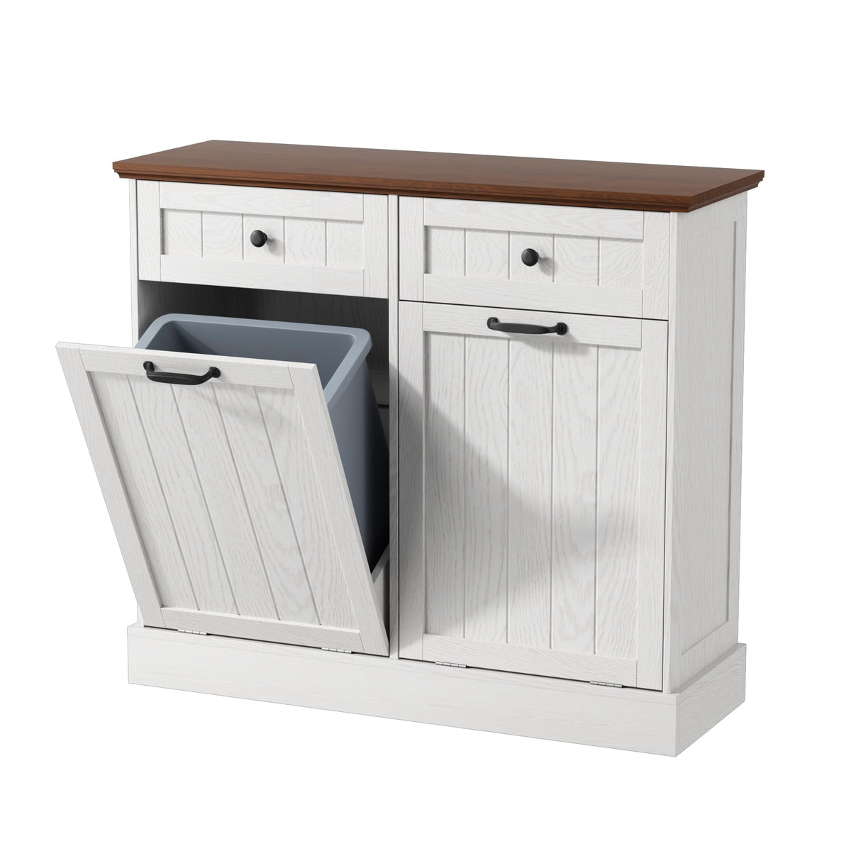 White 2x10 Gallons Tilt Out Trash Can Cabinet M8953