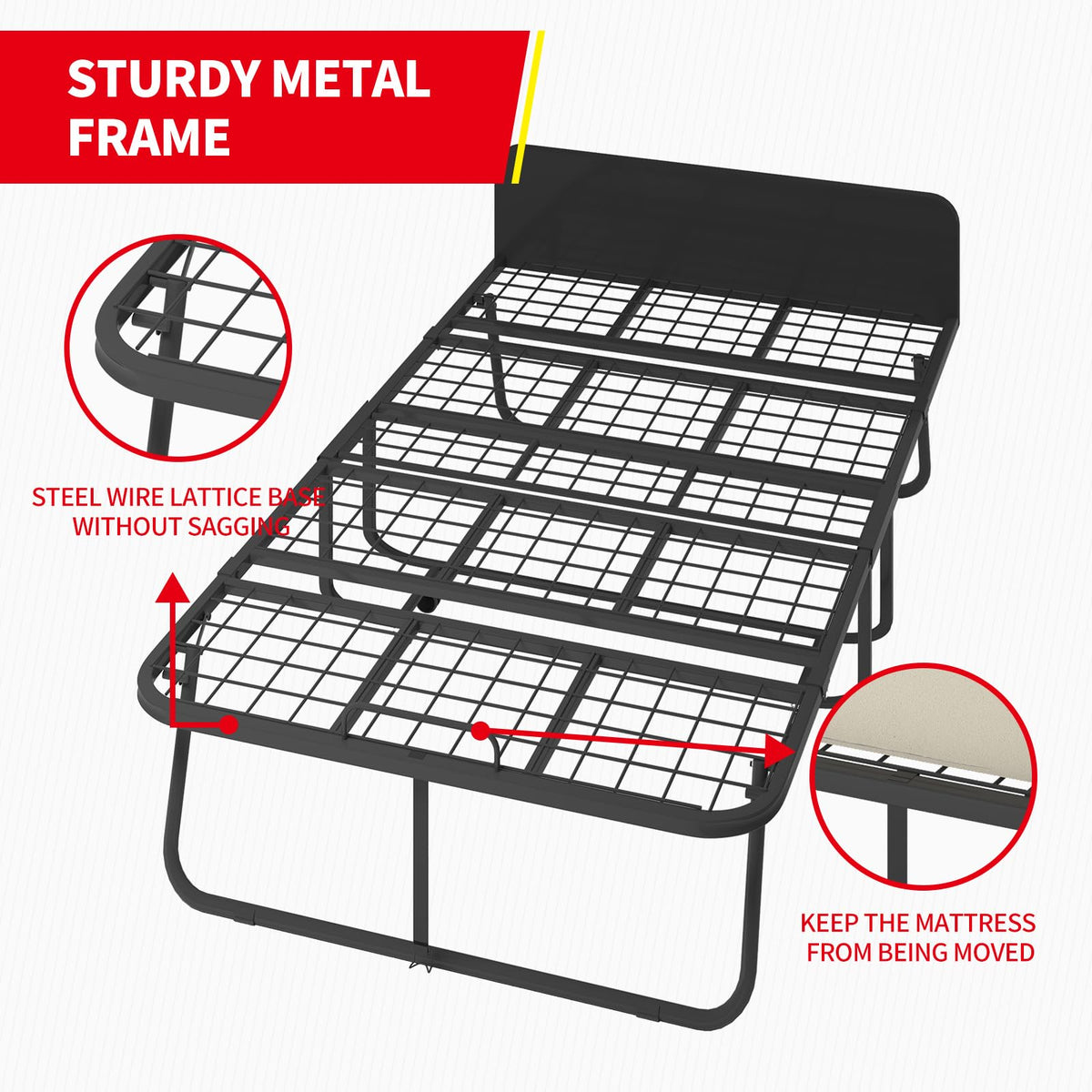 Folding Bed with 5" Memory Foam Mattress and 4 Lockable Wheels F470