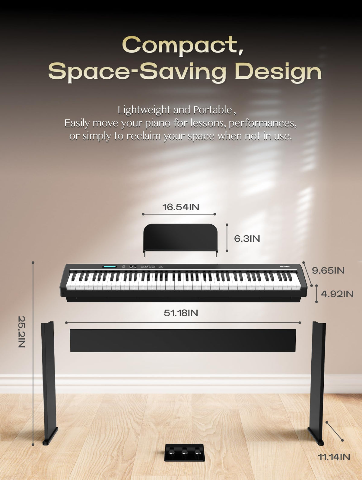 88-Key Weighted Action Digital Piano with Wooden Stand M383