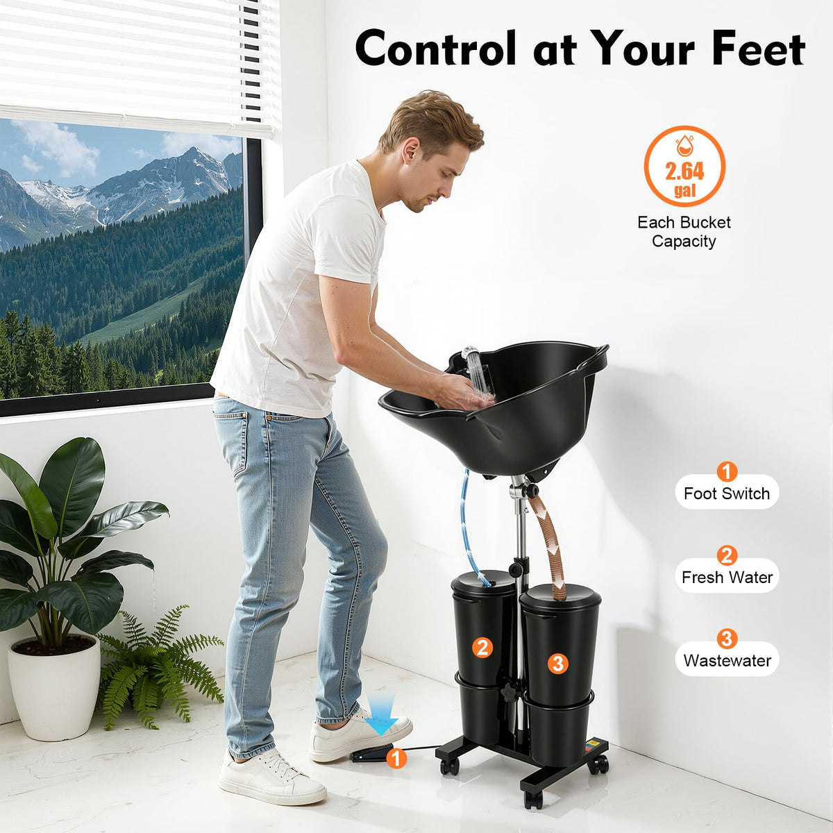 Portable Height Adjustable Shampoo Bowl with Electric Pump J4195