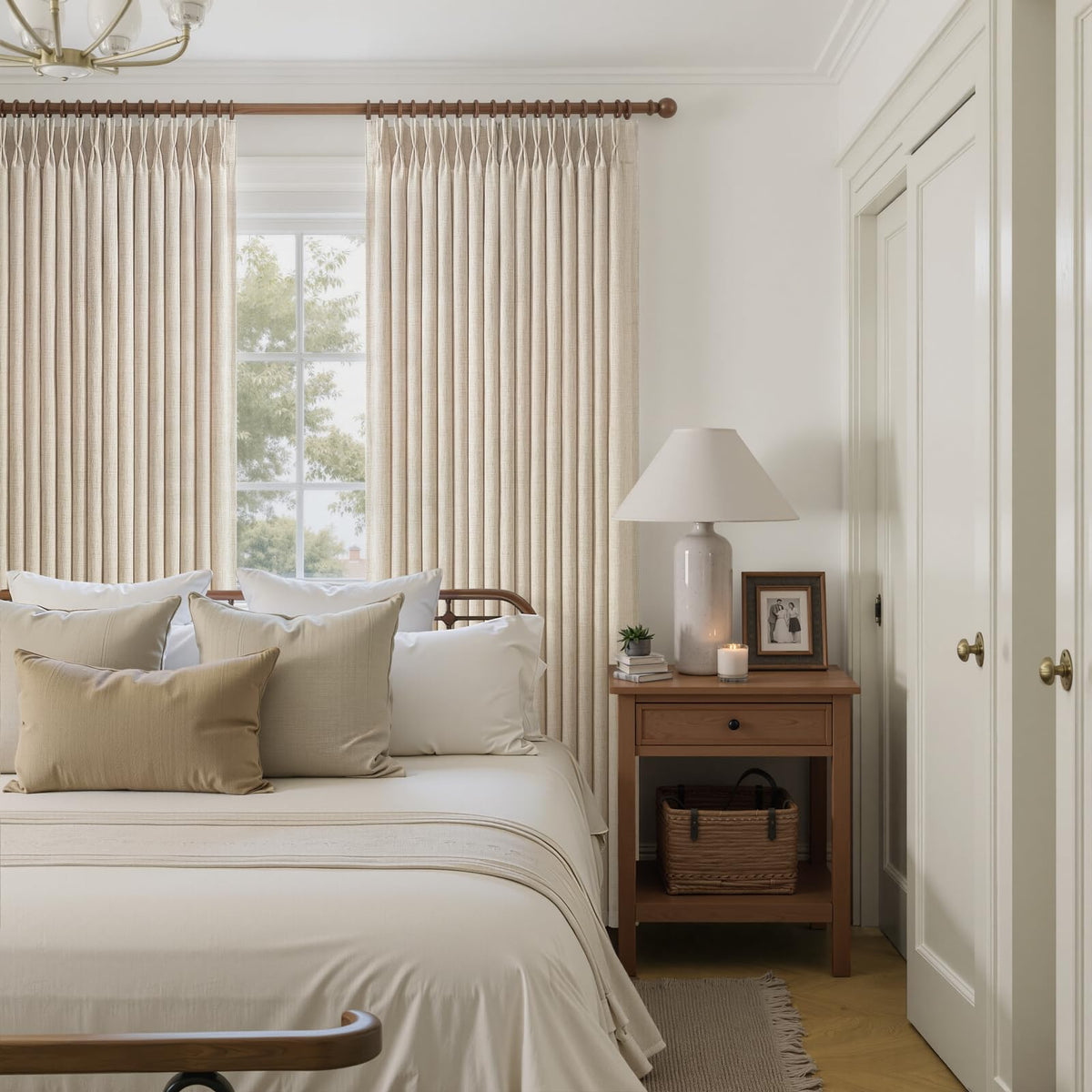 Natural Linen Pleated Curtains 86 Inches Long 50 Inch Wide 2 Panels Set N5769