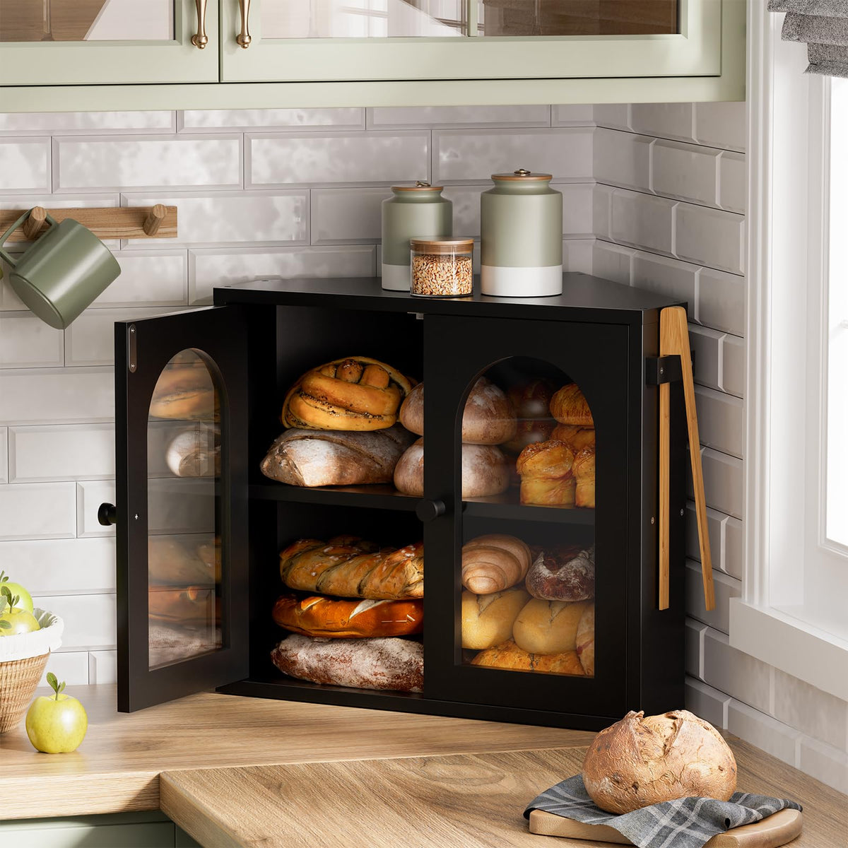 2 Tier Corner Bread Box with Acrylic Door S5711