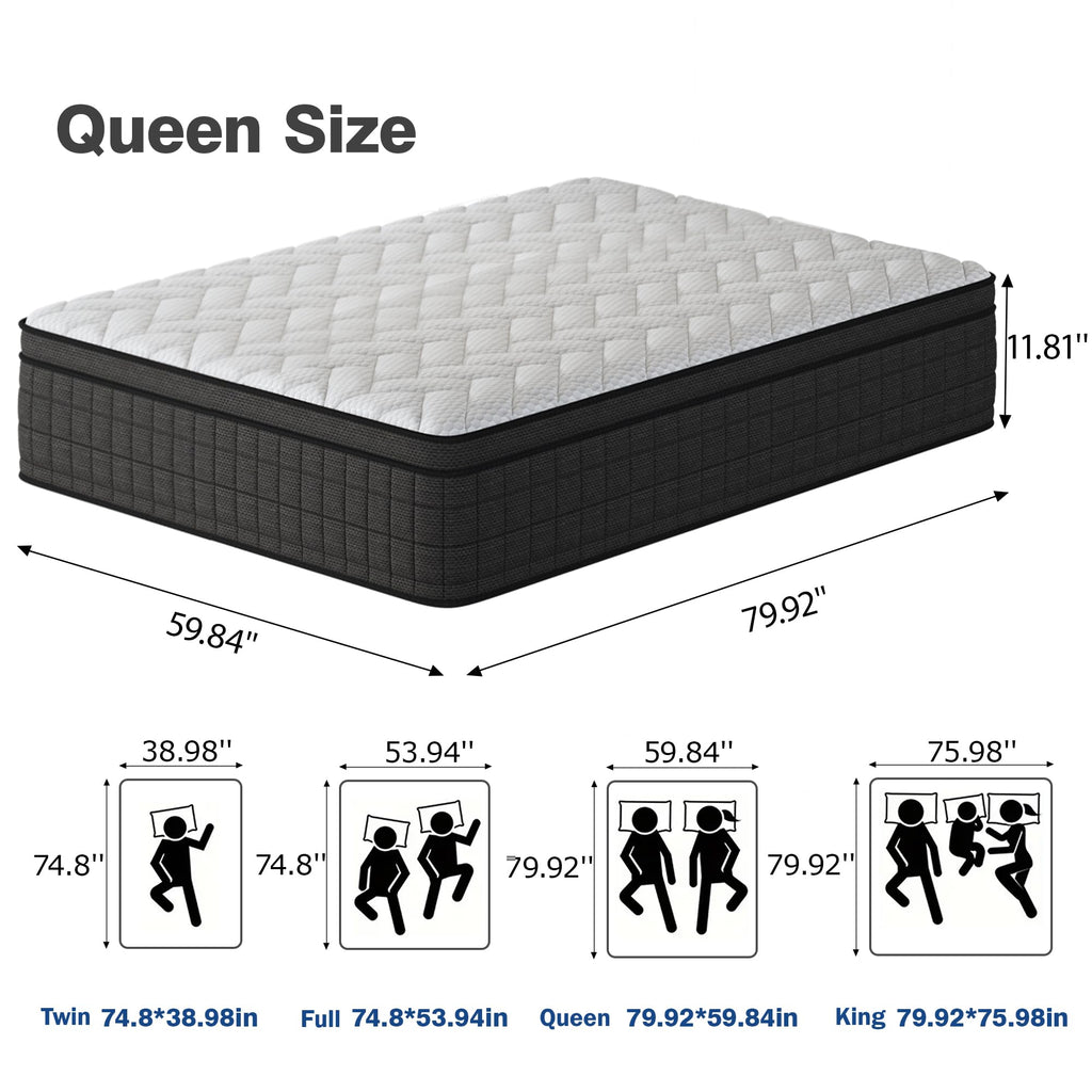 Queen 12 Inch Memory Foam Hybrid Pocket Spring Medium Firm Mattress Q1376