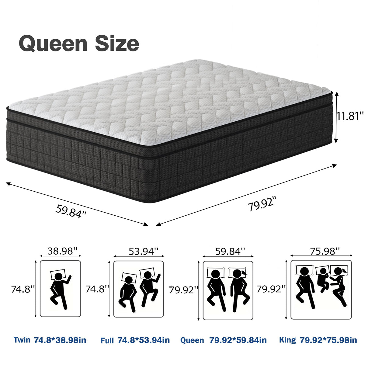 Queen 12 Inch Memory Foam Hybrid Pocket Spring Medium Firm Mattress Q1376