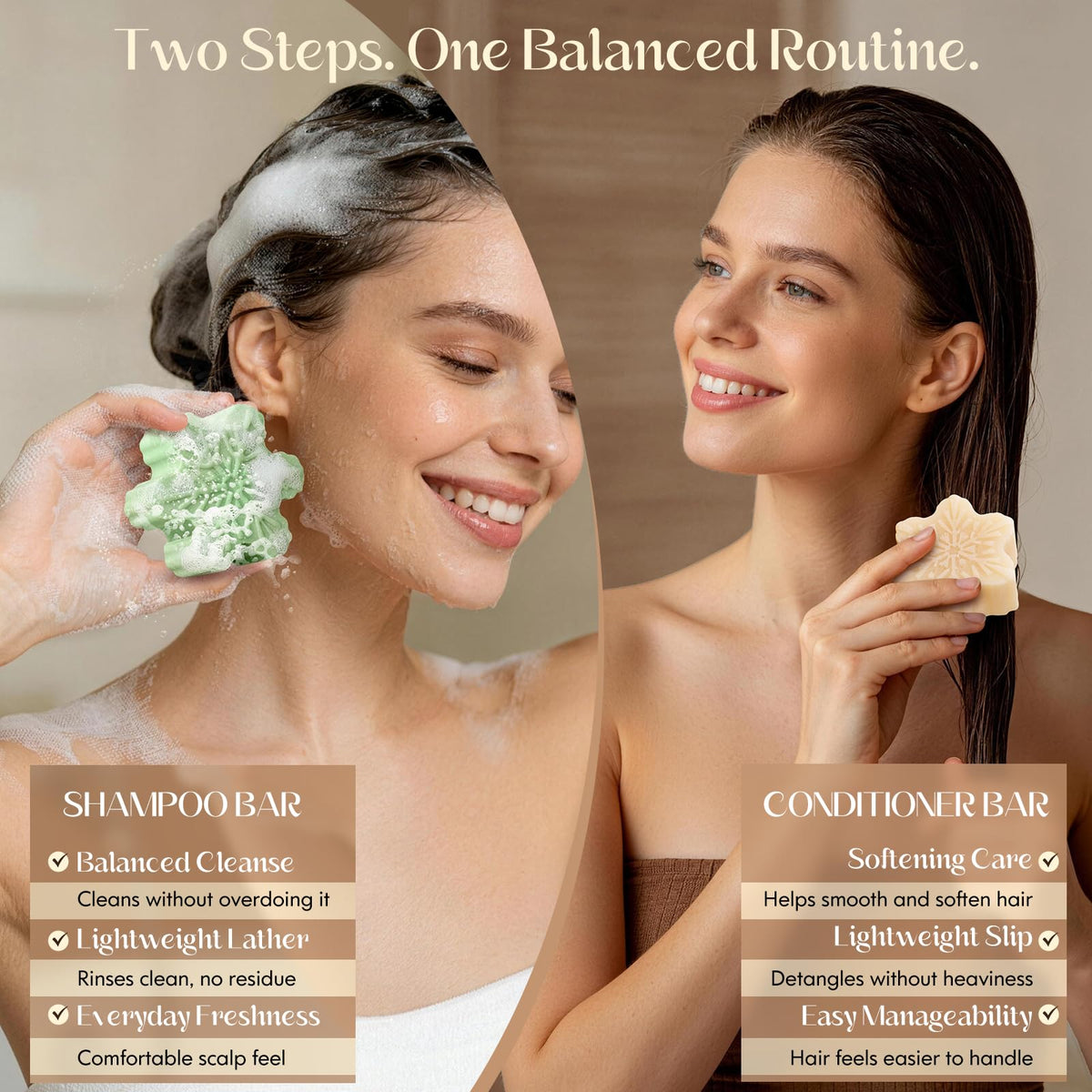 Tea Tree Clarifying Shampoo Bar & Rice Water Protein Conditioner Bar Set 2 pack D9824