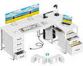 55 Inch L Shaped Office Desk with 6 Drawers White Y81167