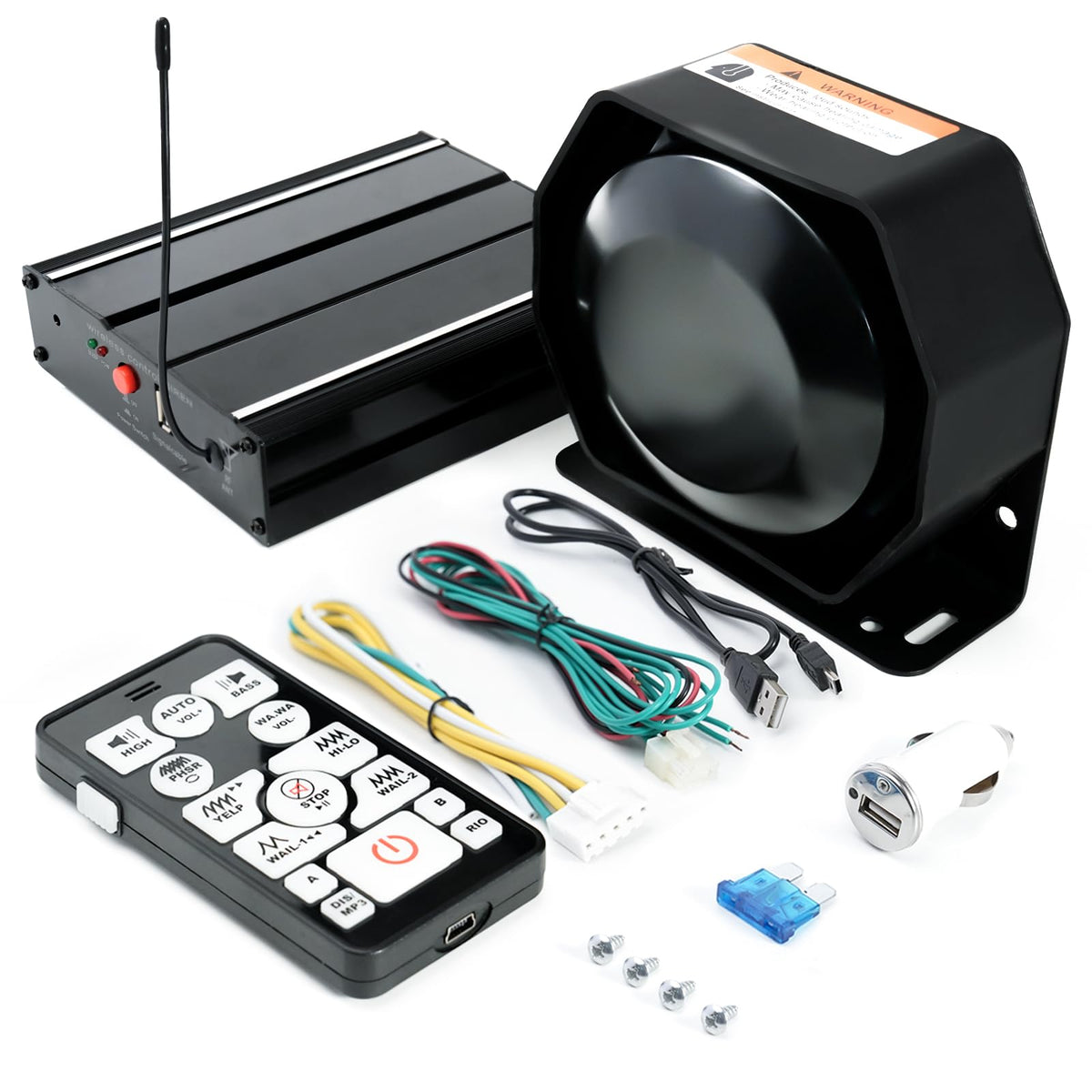 200W 12V 20 Tone Emergency Siren PA System with Wireless Remote and Microphone L6068
