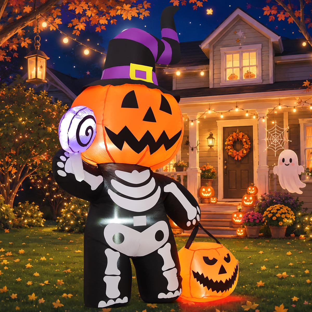 6 FT Inflatable Pumpkin Skull Outdoor Decoration with Built-in LEDs W925422