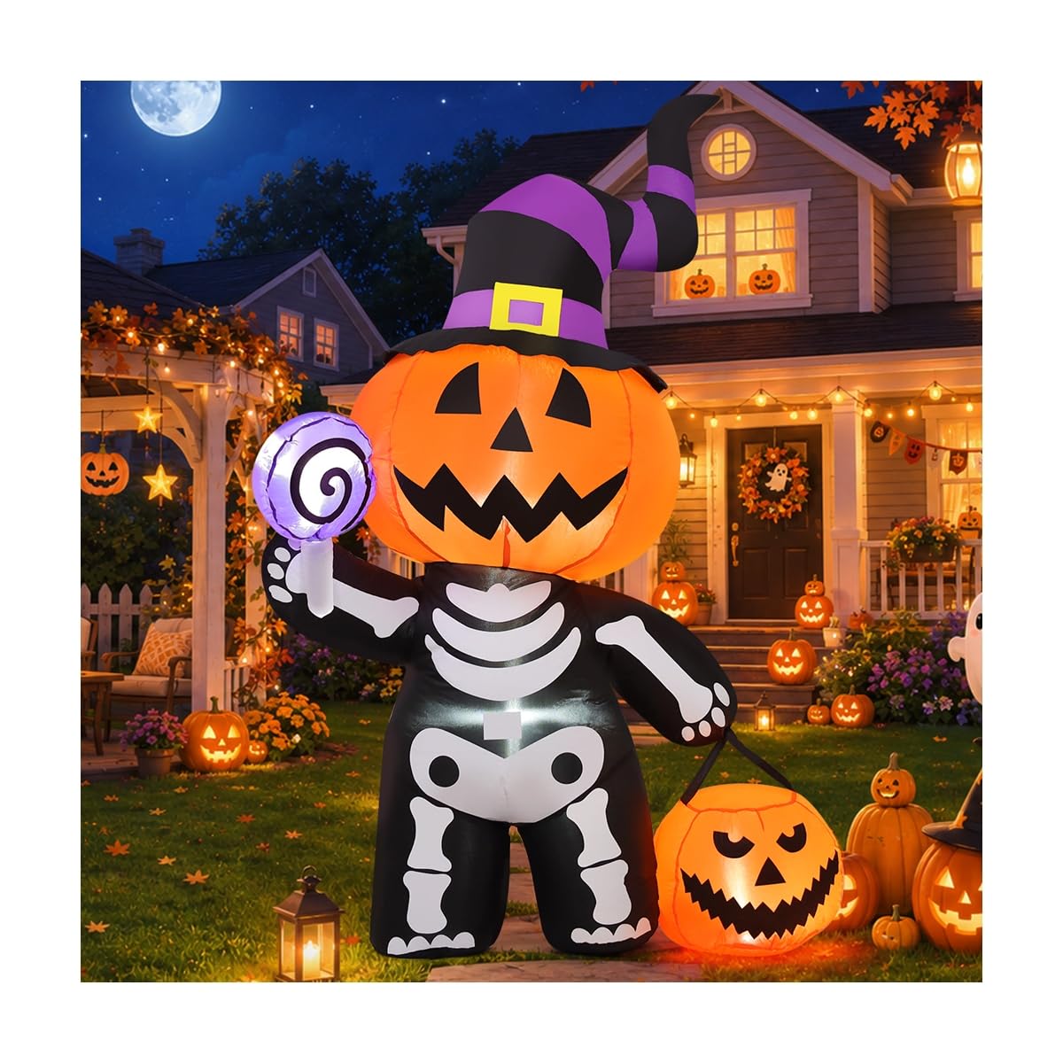 6 FT Inflatable Pumpkin Skull Outdoor Decoration with Built-in LEDs W925422