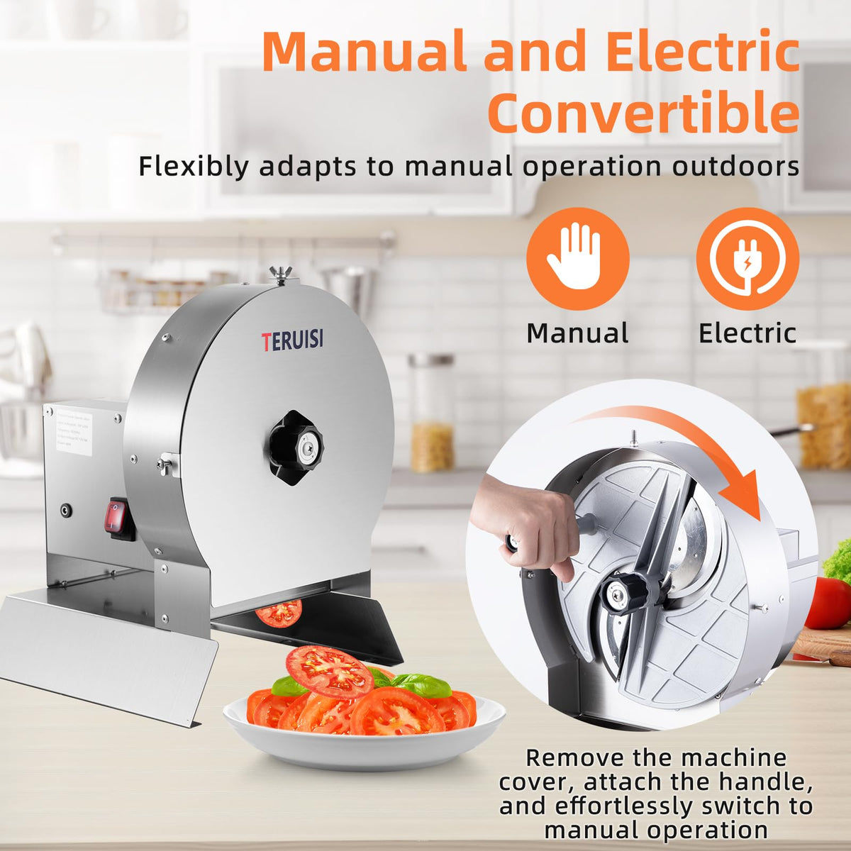 Electric Vegetable Slicer, Stainless Steel 2 IN 1 Manual & Electric Food Slicer X5612