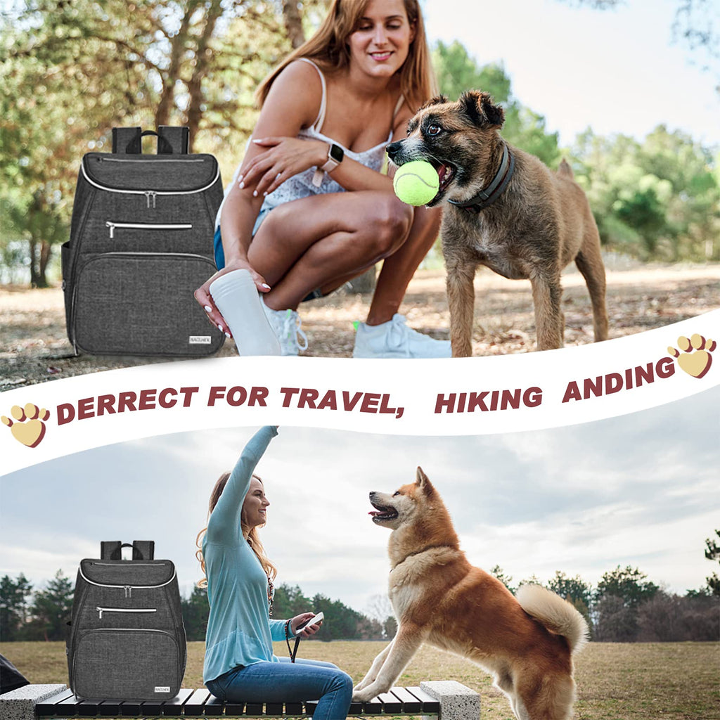Dog Travel Bag Backpack with 2 Silicone Collapsible Bowls and 2 Food Baskets Grey S526