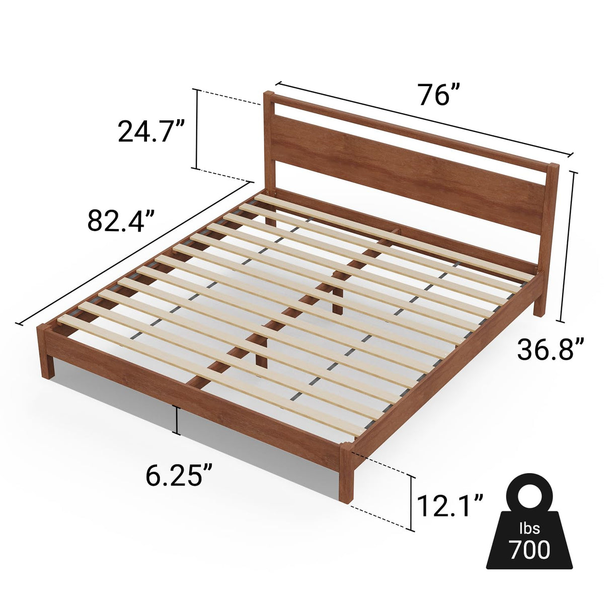 Cherry King Wood Platform Bed Frame with Headboard B5226