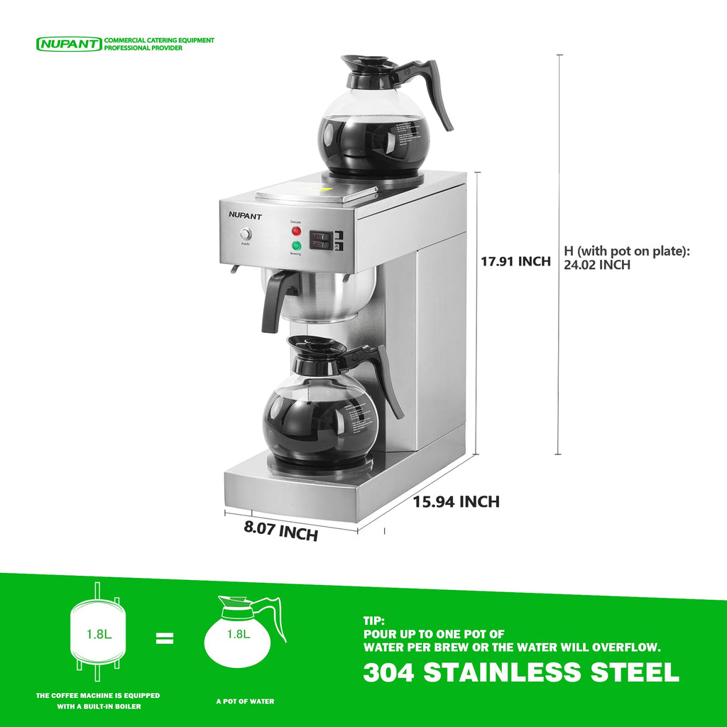 12-Cup Commercial Drip Coffee Maker with 2 Glass Carafes and 2 Warmers G6859