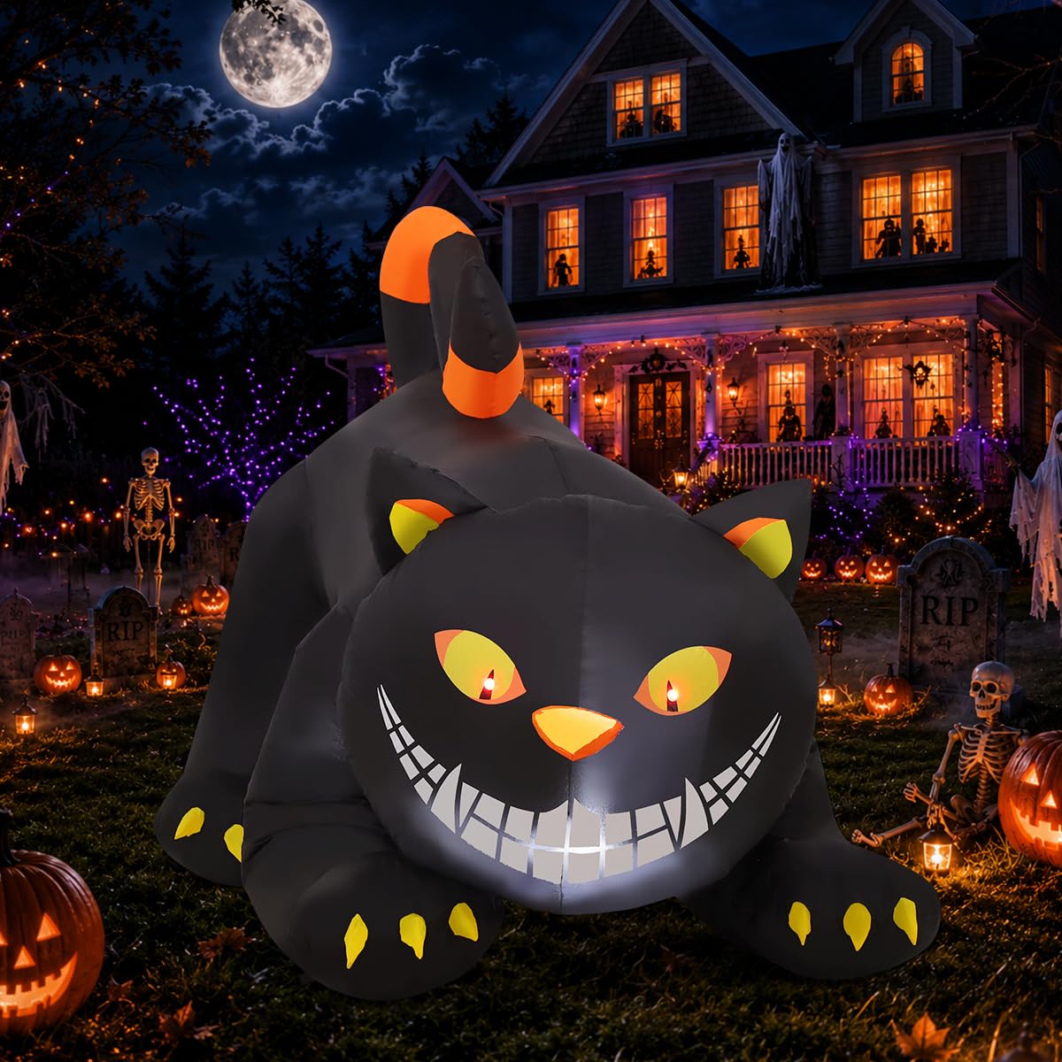 6 FT Halloween Inflatable Black Cat with LED Lights Y132