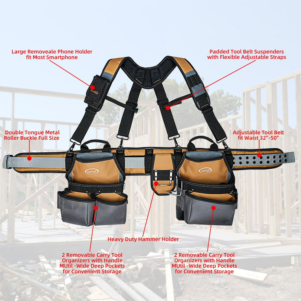 Khaki 28-Pocket Tool Belt and Suspenders K703970