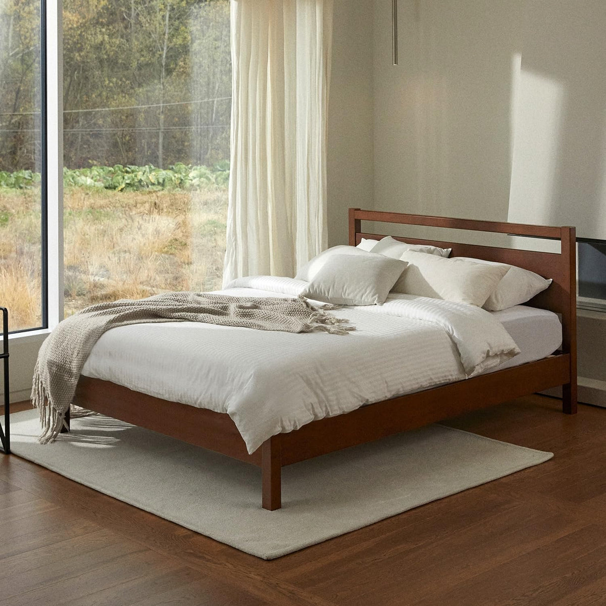 Cherry King Wood Platform Bed Frame with Headboard B5226