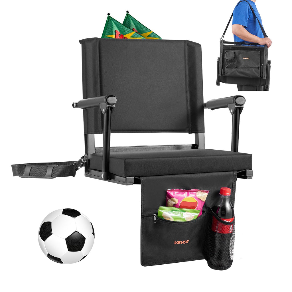 Portable Bleacher Seat with Armrest, Back Support and Cup Holder, Black U55080
