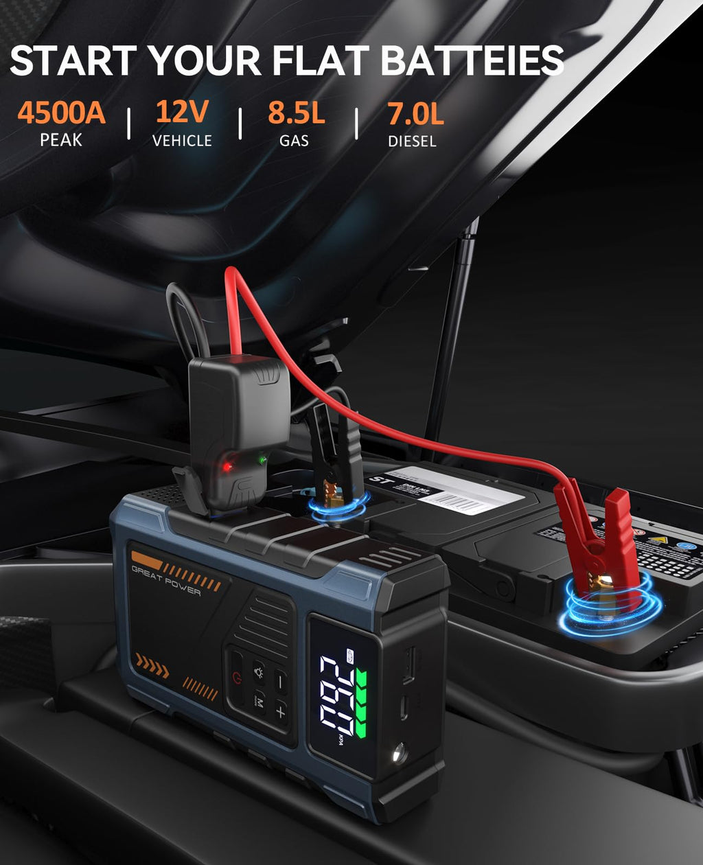 4500A 12V Jump Starter with Air Compressor 150PSI W8286