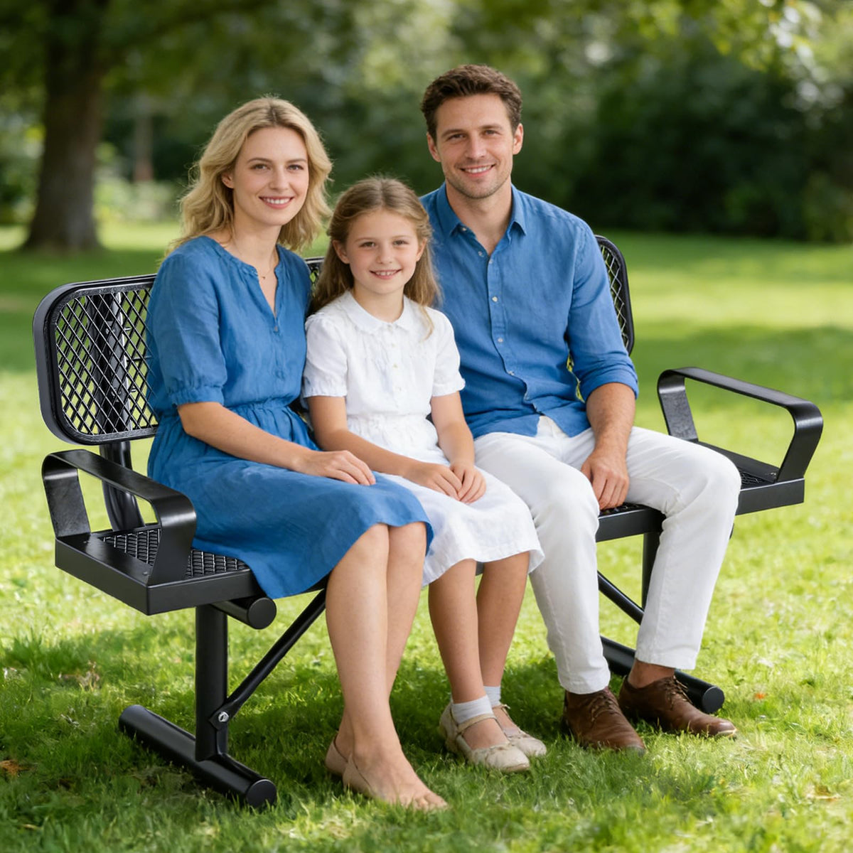 4FT Black Metal Garden Bench with Backrest O57161