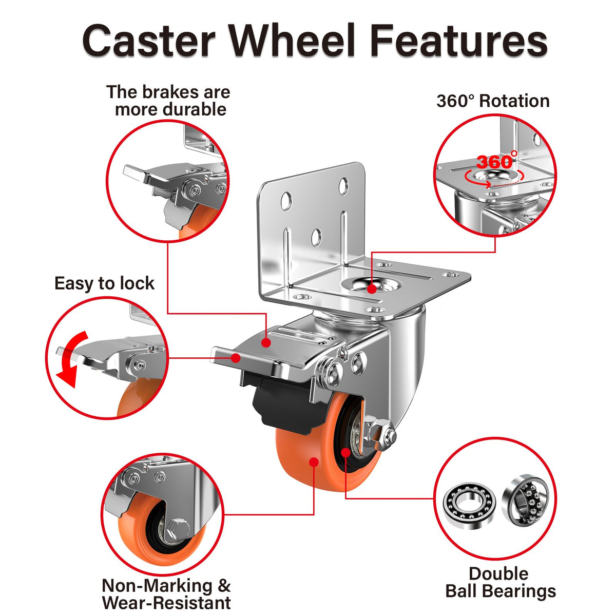 2" L-Shaped Swivel Caster Wheels Set of 4 X821