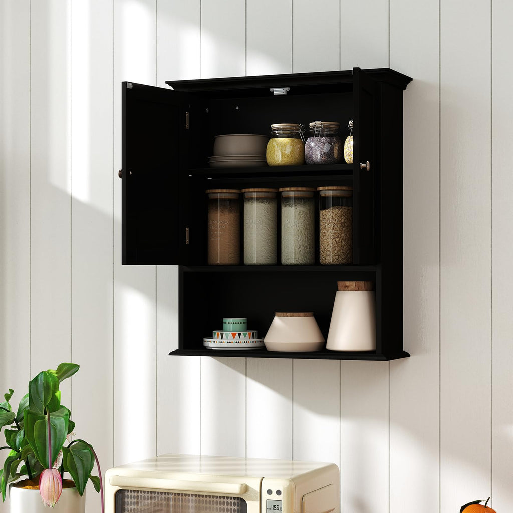 Black Wooden Bathroom Wall Cabinet with 2 Doors X66241