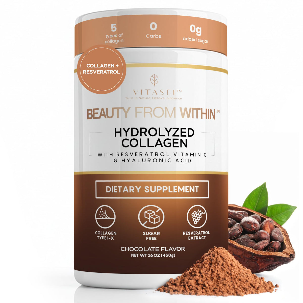 Hydrolyzed Collagen Peptide Powder Drink Chocolate Flavored 16oz R89204