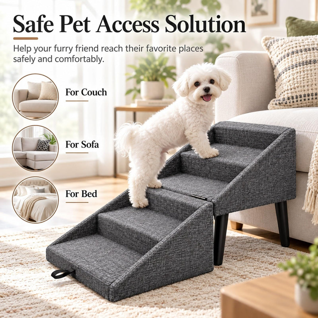 Foldable Dog Stairs Ottoman 2 in 1 Pet Steps with Storage S2836