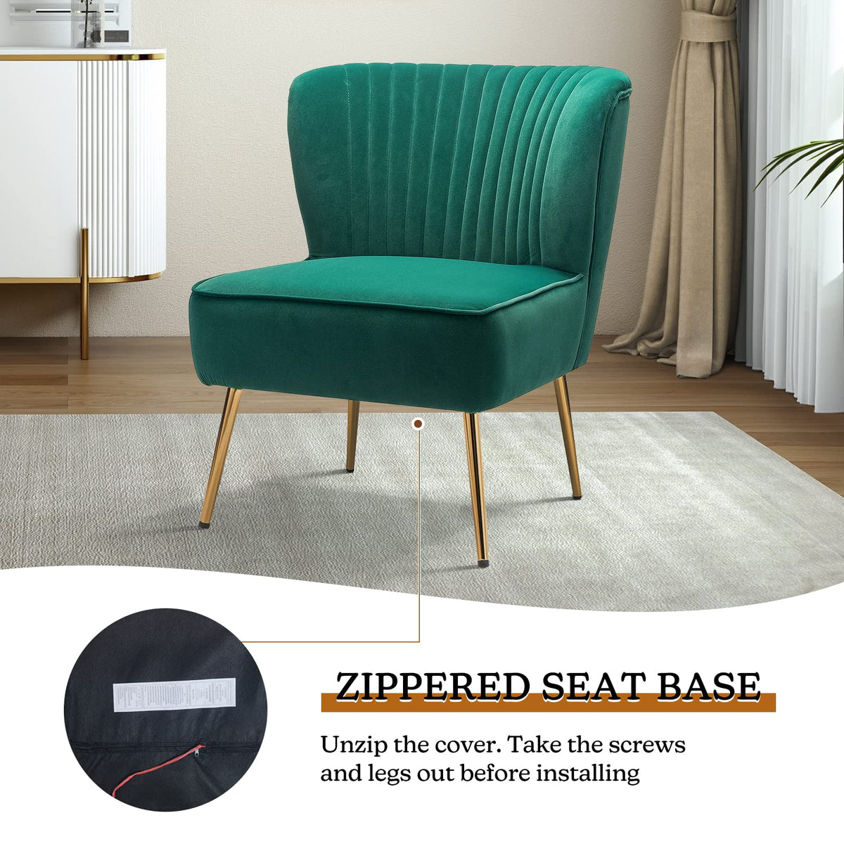 Velvet Accent Chair Set of 2 Emerald Green Wingback Armless Slipper Chair H6854