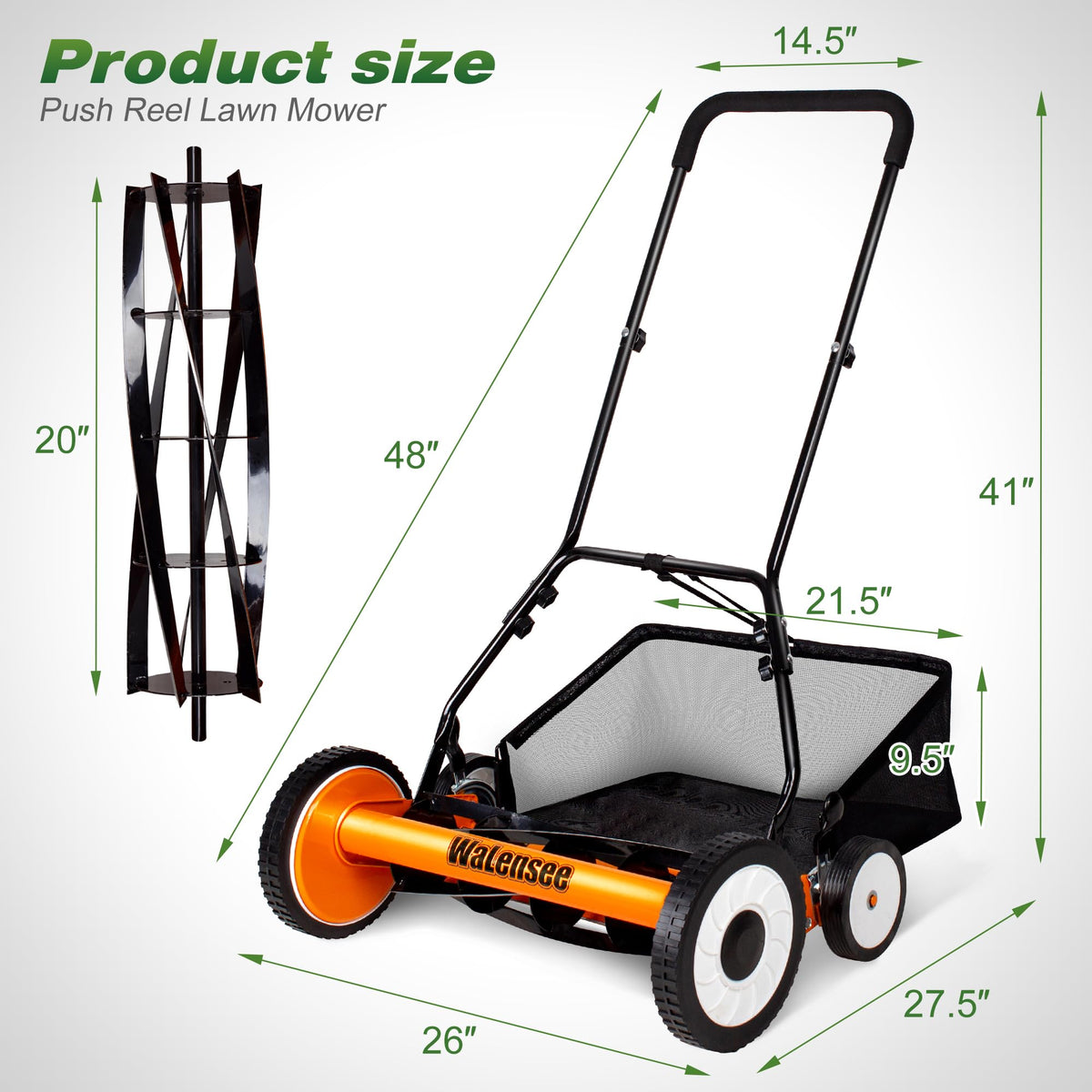20-Inch 5-Blade Manual Reel Lawn Mower with Grass Catcher H7982