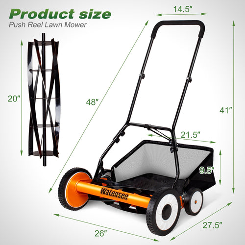 20-Inch 5-Blade Manual Reel Lawn Mower with Grass Catcher H7982