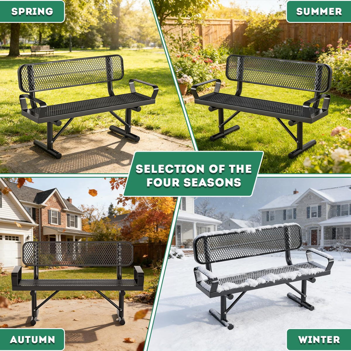4FT Black Metal Garden Bench with Backrest O57161