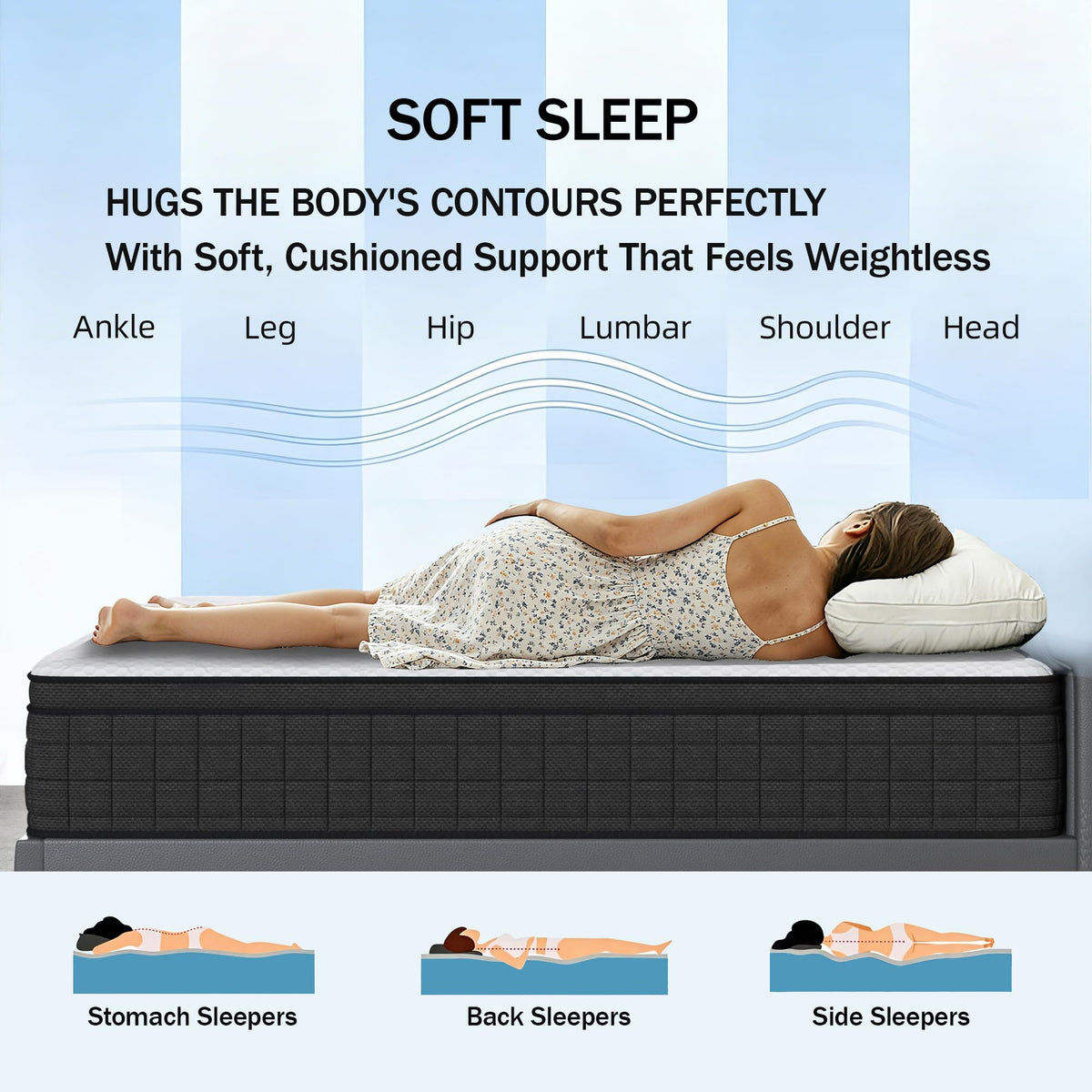 Queen 12 Inch Memory Foam Hybrid Pocket Spring Medium Firm Mattress Q1376