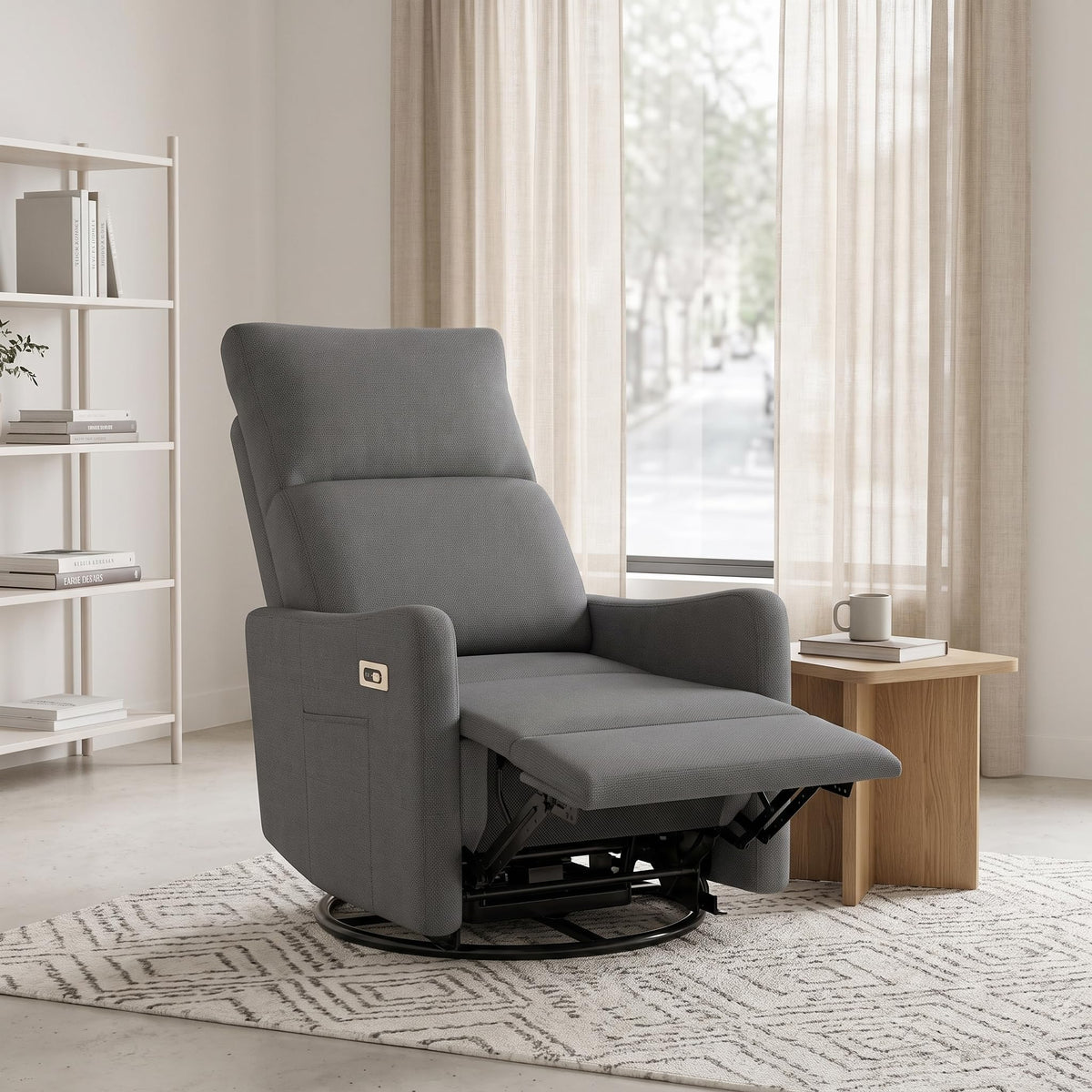 Dark Gray Velvet Swivel Recliner Chair I704