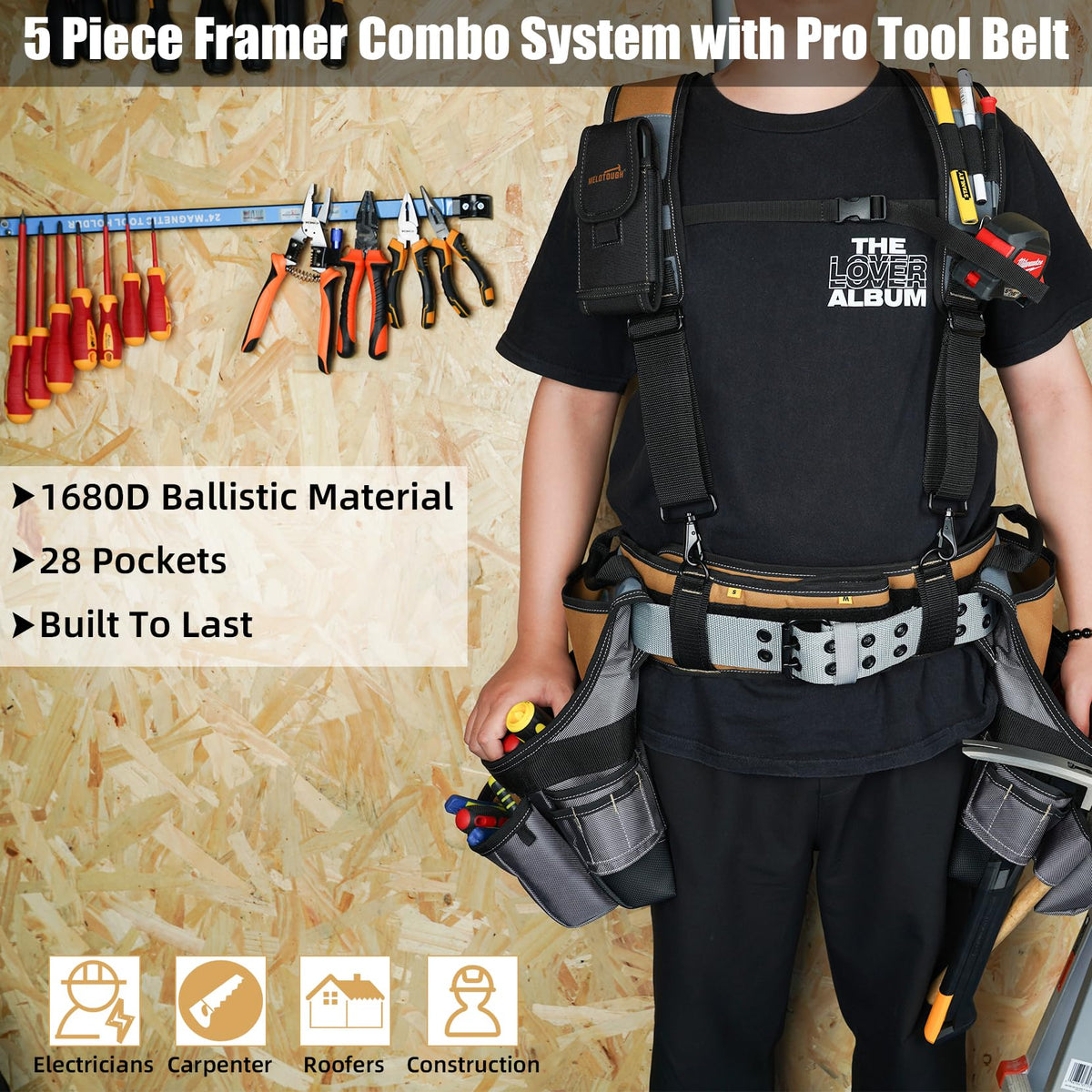 Khaki 28-Pocket Tool Belt and Suspenders K703970