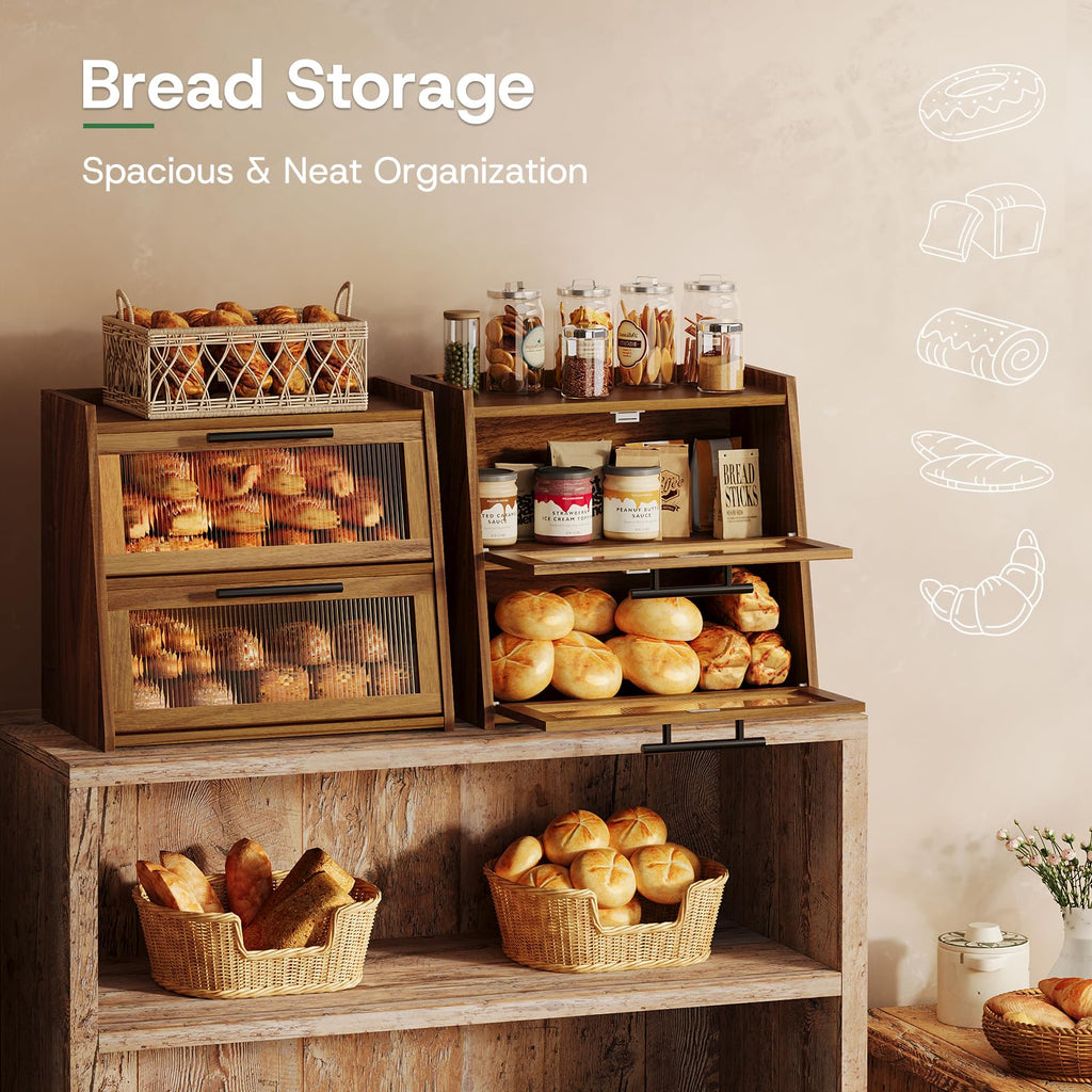 Acacia Wood 2-Layer Bread Box H541256