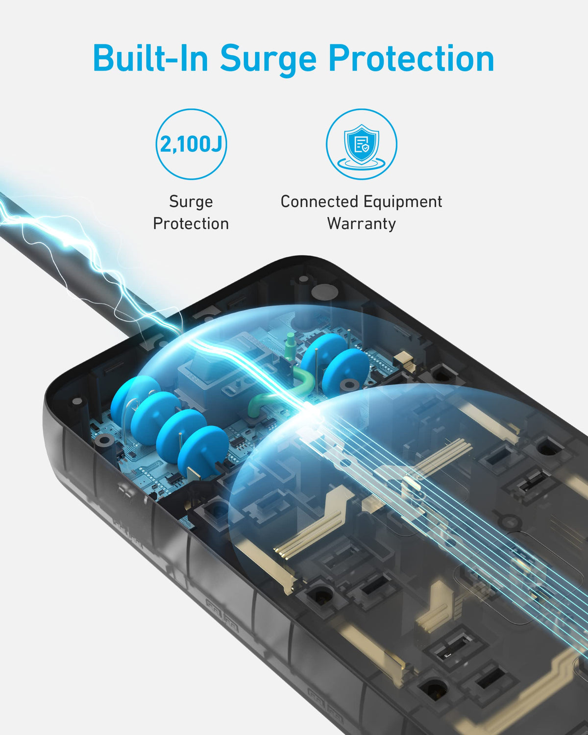 Power Strip with Surge Protector, Outlet Extender, 20W, 12 AC K833