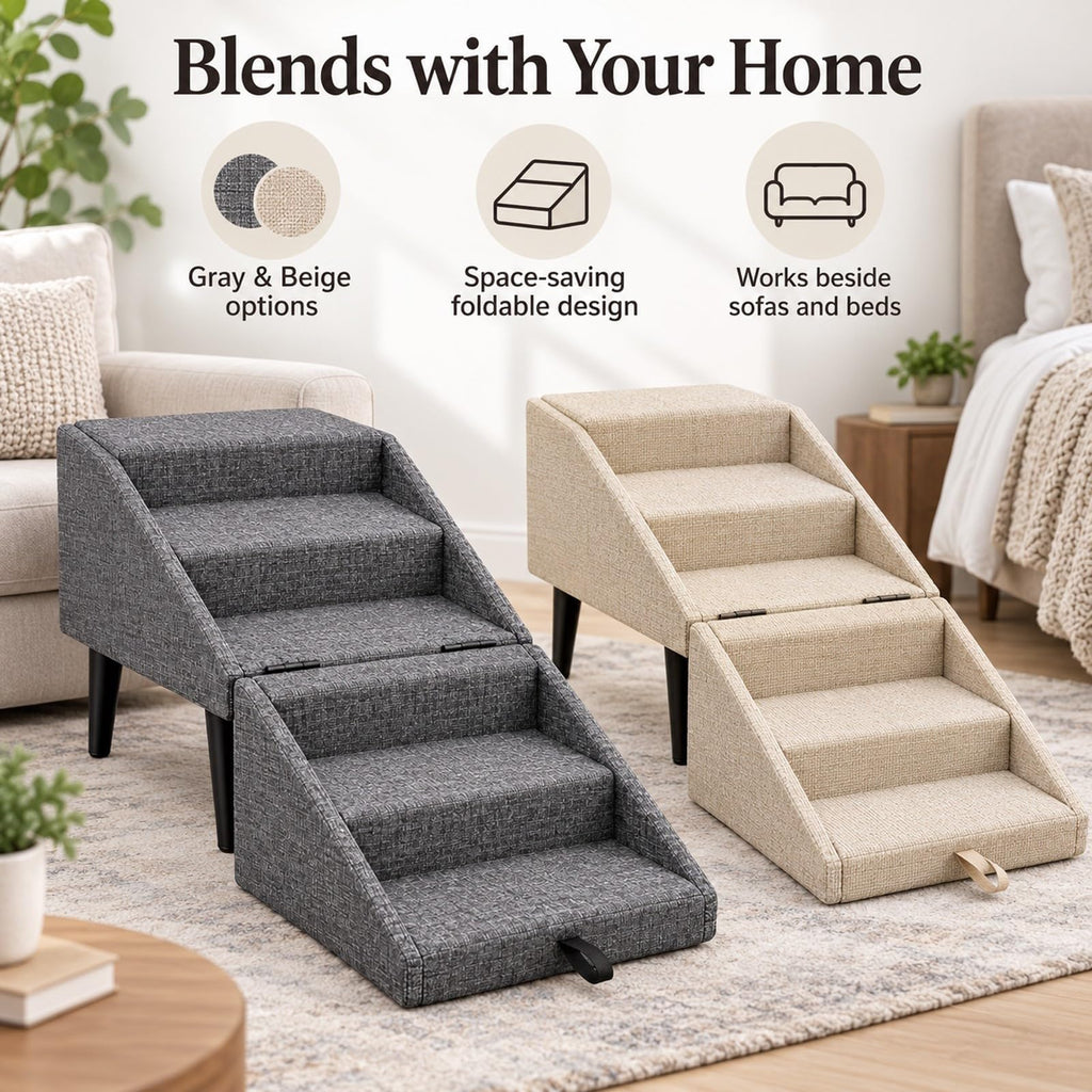 Foldable Dog Stairs Ottoman 2 in 1 Pet Steps with Storage S2836