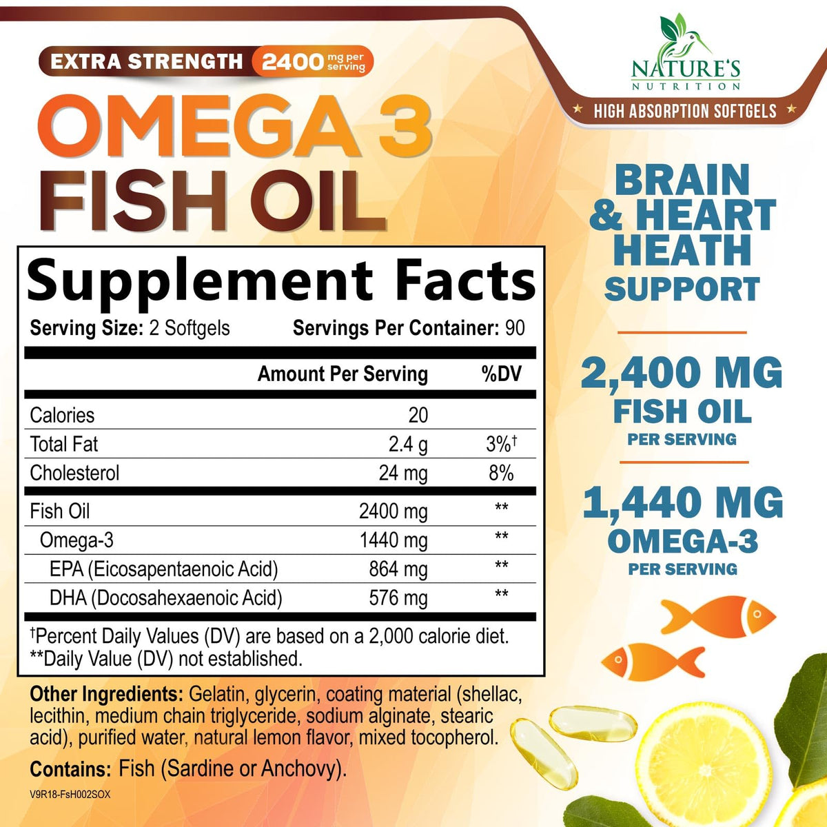 Omega 3 Fish Oil 2400mg Softgels T807815