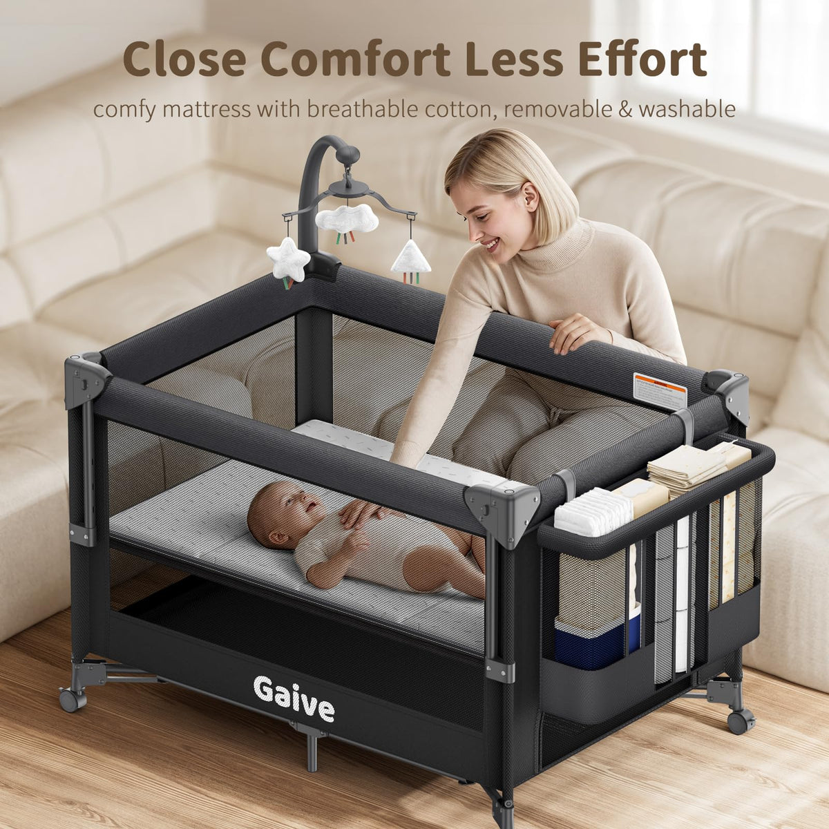 Baby Bassinet, Pack and Play, Bedside Crib Sleeper I561374