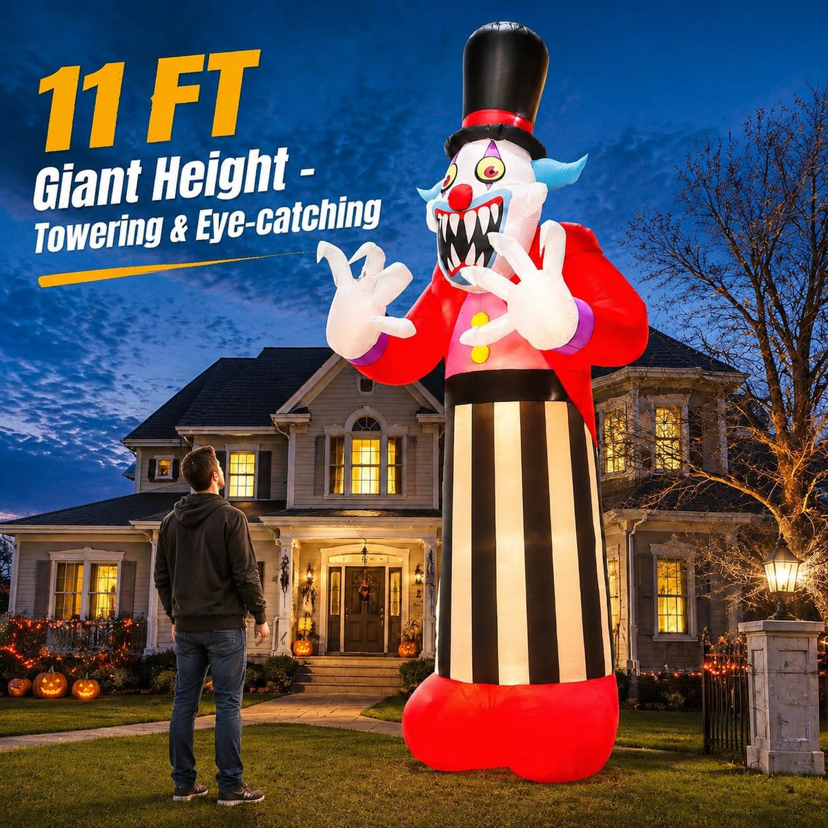 11FT Giant Halloween Inflatables Clown Ghost with LED Lights V745221